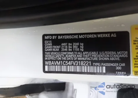 2015 BMW X1 Sdrive28I from USA, damaged, VIN WBAVM1C54FV318221